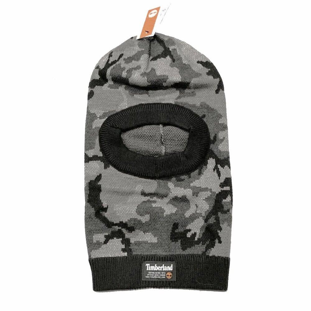 New! Timberland Knit Balaclava! Black & Gray Camo Use as Face Warmer, Mask, Hat